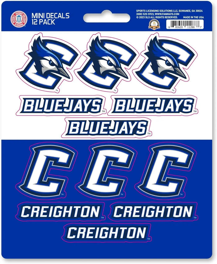 Creighton University Bluejays 12-Piece Mini Decal Sticker Set, 5x6 Inch Sheet, Gift for football fans for any hard surfaces around home, automotive, personal items by Fielders Choice