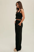 Crinkle Knit Tank - Black by Boutique 23