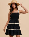 Crochet Trim Detail Ruffle Mini Dress - Black