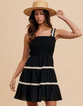 Crochet Trim Detail Ruffle Mini Dress - Black by Boutique 23