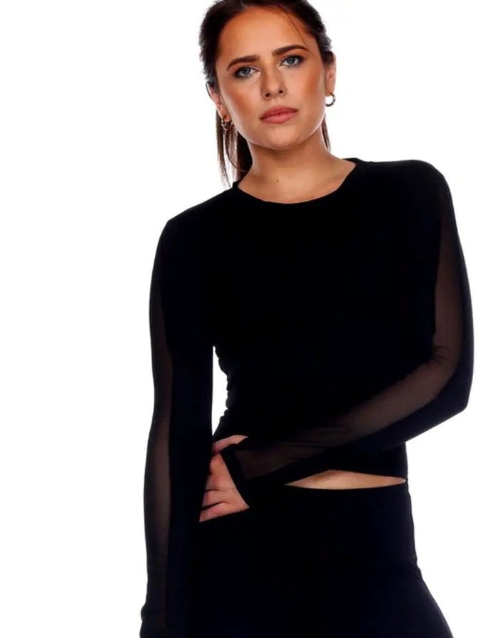 Cropped Long Sleeve Active Top w/ Mesh Detail by Boutique 23