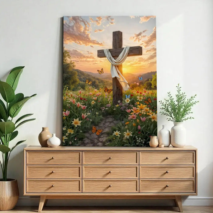 Cross and Flowers Faith Wall Art by Tailored Canvases