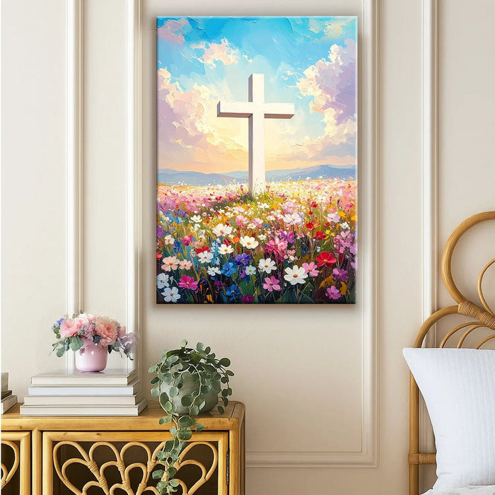 Cross Floral Field Faith Wall Art by Tailored Canvases