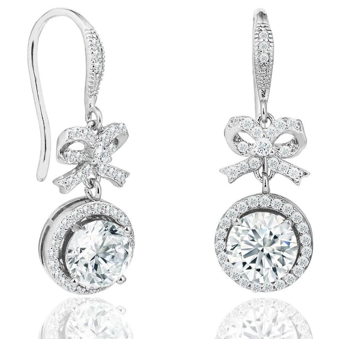 Crystal Bow and Halo Drop Earrings in 18K White Gold by DailySale