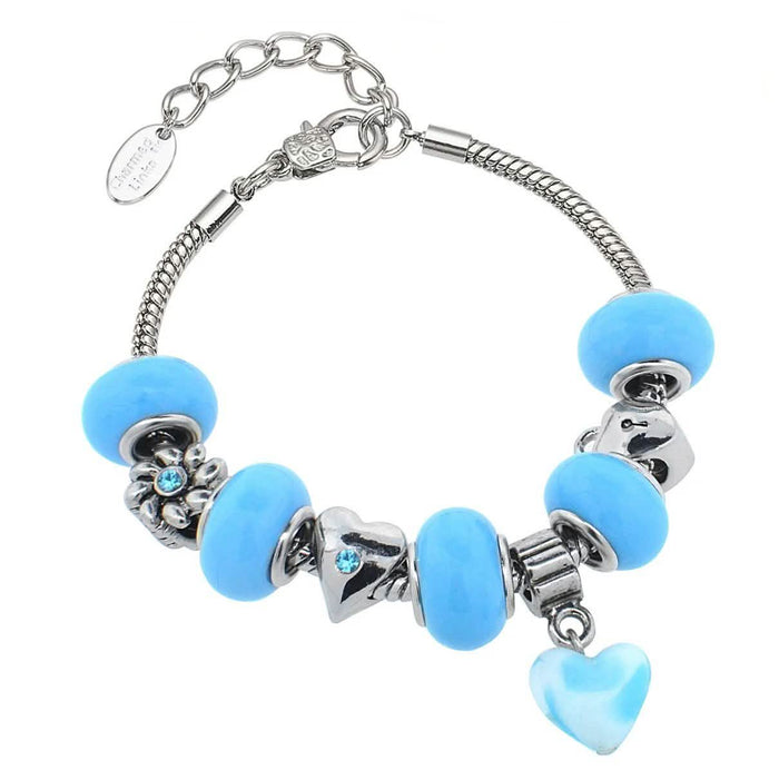 Crystal Glass Murano Charm Bracelet - Light Blue Leopard by DailySale