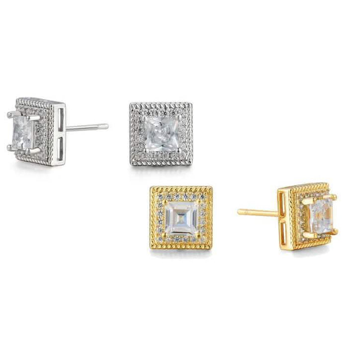 Cubic Zirconia Princess Cable Halo Stud Earrings by DailySale