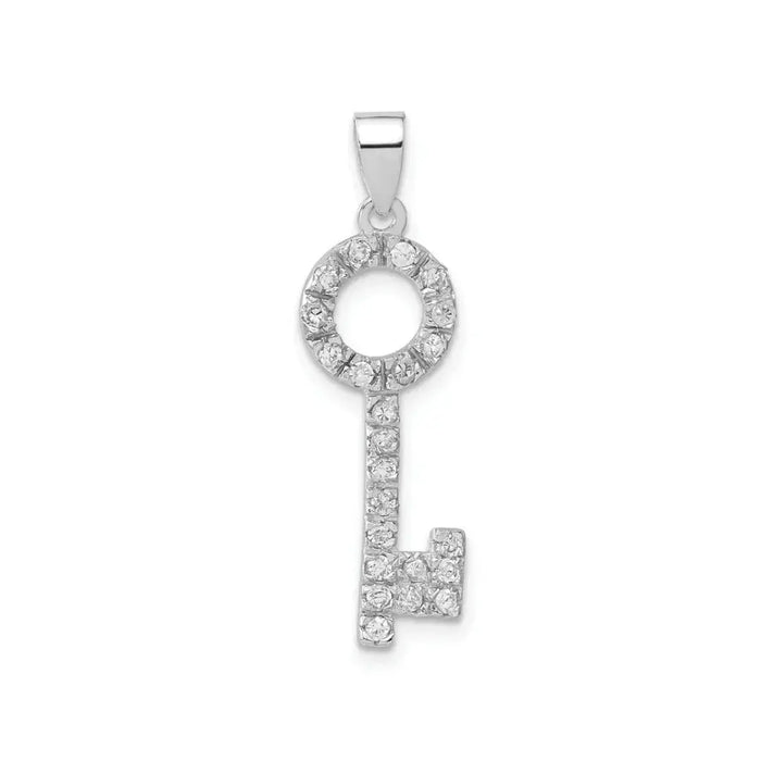 Cubic Zirconia Silver Key Pendant by Fine Color Jewels