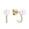 Cultured Pearl and Natural Diamond Ear Wrap 10k Gold Stud Earrings by Fine Color Jewels