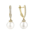 Cultured Pearl Diamond Dangle Earrings 14k Gold by Fine Color Jewels
