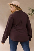 Curvy Draped Wrap Twist Shirts Blouse - Plum by Boutique 23