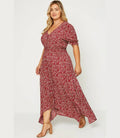 Curvy Floral Ruched Waist Maxi Dress - Red by Boutique 23
