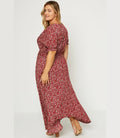 Curvy Floral Ruched Waist Maxi Dress - Red by Boutique 23