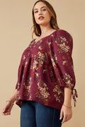 Curvy Mixed Floral Tie Sleeve Sweetheart Neck Top by Boutique 23