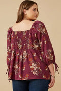 Curvy Mixed Floral Tie Sleeve Sweetheart Neck Top by Boutique 23