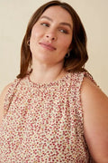 Curvy Ruffle Detail Ditsy Tank - Cream by Boutique 23