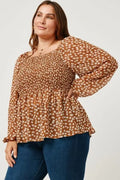 Curvy Square Neck Peplum with Puff Sleeves by Boutique 23