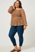 Curvy Square Neck Peplum with Puff Sleeves by Boutique 23