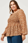 Curvy Square Neck Peplum with Puff Sleeves by Boutique 23