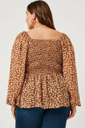 Curvy Square Neck Peplum with Puff Sleeves by Boutique 23