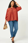 Curvy Tie Neck Floral Printed Peasant Top by Boutique 23