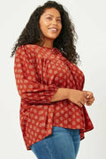 Curvy Tie Neck Floral Printed Peasant Top by Boutique 23