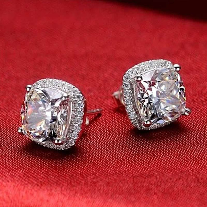 Cushion Cut Halo Studs in Sterling Silver by DailySale