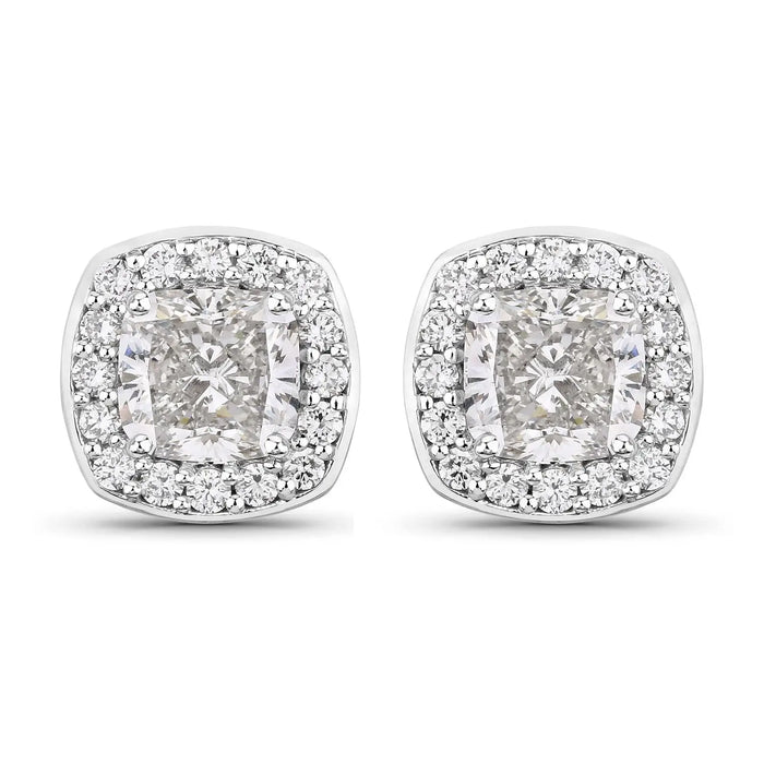 Cushion Lab Grown Diamond Prong Platinum Bridal Halo Stud Earrings by Fine Color Jewels