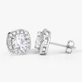Cushion Lab Grown Diamond Prong Platinum Bridal Halo Stud Earrings by Fine Color Jewels