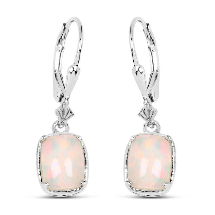 Cushion Pink Ethiopian Opal Prong Silver Leverback Dangle Earrings by Fine Color Jewels