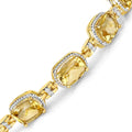 Cushion Yellow Citrine & Diamond Prong Silver Tennis Bracelet by Fine Color Jewels