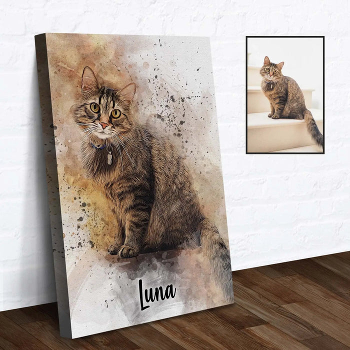Custom Cat Watercolor Portrait by Tailored Canvases
