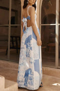 Cutout Back Printed Square Neck Maxi Dress by Boutique 23