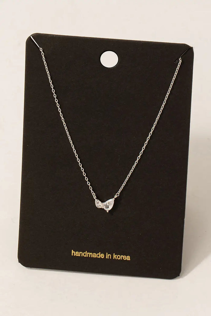 Cz Double Tear Pendant Chain Necklace by Boutique 23