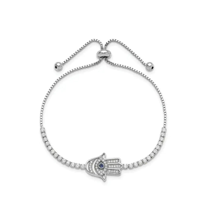 CZ Evil Eye Hamsa Adjustable Bracelet by Fine Color Jewels
