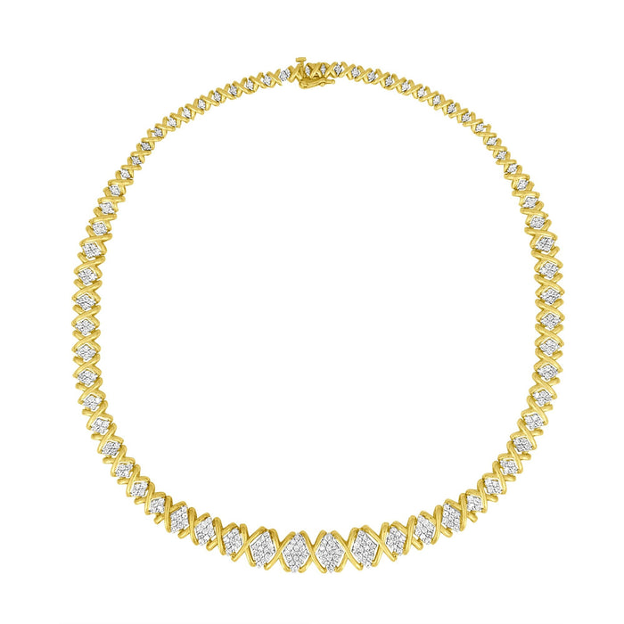 10K Yellow Gold 4 cttw Brilliant Round-Cut Diamond Graduating Riviera Statement Necklace (H-I Color, I2-I3 Clarity) by Bids.com