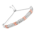 .925 Sterling Silver 1/4 Cttw Round-Cut Diamond X & Tapered Bar Miracle-Set Bolo Bracelet (I-J Color, I3 Clarity) - Two Tone Rose Gold & Silver by Bids.com
