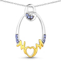 Round Violet Tanzanite Prong Silver Mom Pendant Necklace by Fine Color Jewels