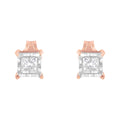 14K Rose Gold Plated Two-Tone .925 Sterling Silver 1/2 Cttw Princess-Cut Square Near Colorless Diamond Solitaire Miracle-Plate Stud Earrings (J-K Color, I2-I3 Clarity) by Bids.com