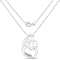 Round Pink Ruby Prong Silver Mom Pendant Necklace by Fine Color Jewels