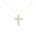 10K Yellow Gold 4.0 Cttw Diamond Two Row Cross 18" Pendant Necklace (J-K Clarity, I1-I2 Color) by Bids.com