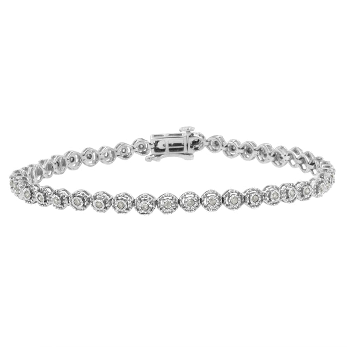 .925 Sterling Silver 1/2 Cttw Miracle Set Round Diamond Bezel Design Link Bracelet (I-J Color, I2-I3 Clarity) - 7.25" by Bids.com