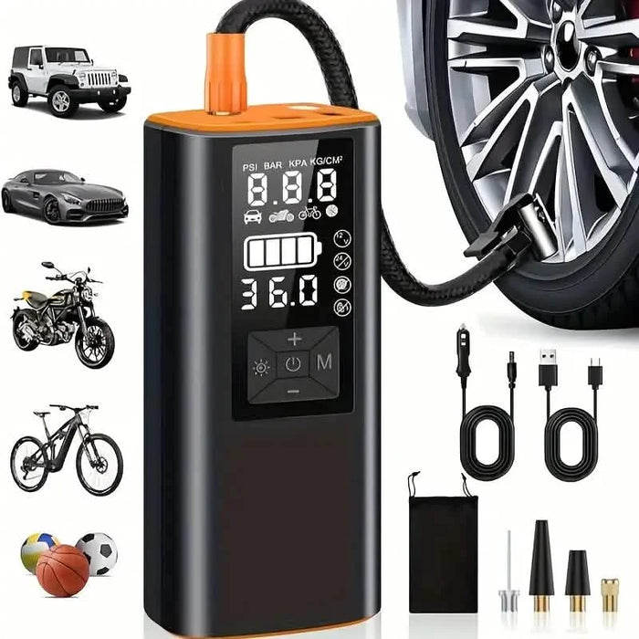 Portable Tire Inflator Air Compressor – 150 PSI Digital Air Pump with Light for Car, Bike & Motorcycle by DailySale