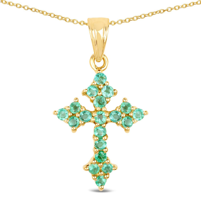 14K Yellow Gold Plated 1.05 Carat Genuine Zambian Emerald .925 Sterling Silver Pendant by Bids.com