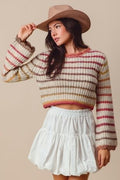Gradation Stripe Crop Sweater - Multi by Boutique 23