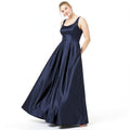 City Studios Juniors Beaded-Back Satin Gown, 3/Navy by Vanessa Jane
