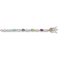Genuine Multiple Gemstone Silver Link Bracelet by Fine Color Jewels