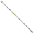 Oval Olive Green Peridot Bezel Sterling Silver Greek Key Link Bracelet by Fine Color Jewels