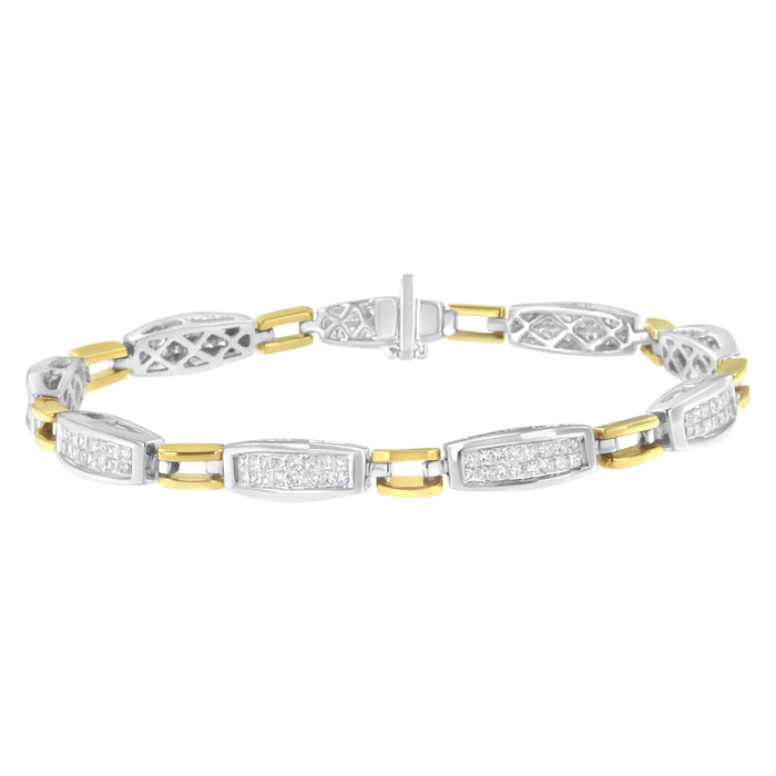 14K Yellow and White Gold 2.0 Cttw Princess Cut Diamond Tapered and Equal Sign Link Bracelet (G-H Color, SI1-SI2 Clarity) - 7" by Bids.com