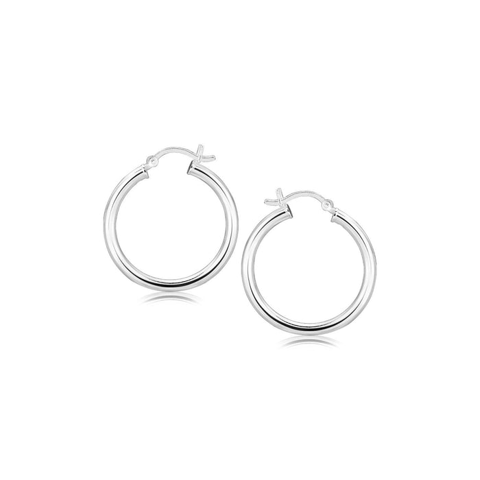 Sterling Silver Rhodium Plated Polished Look Hoop Earrings (25mm) by Bids.com