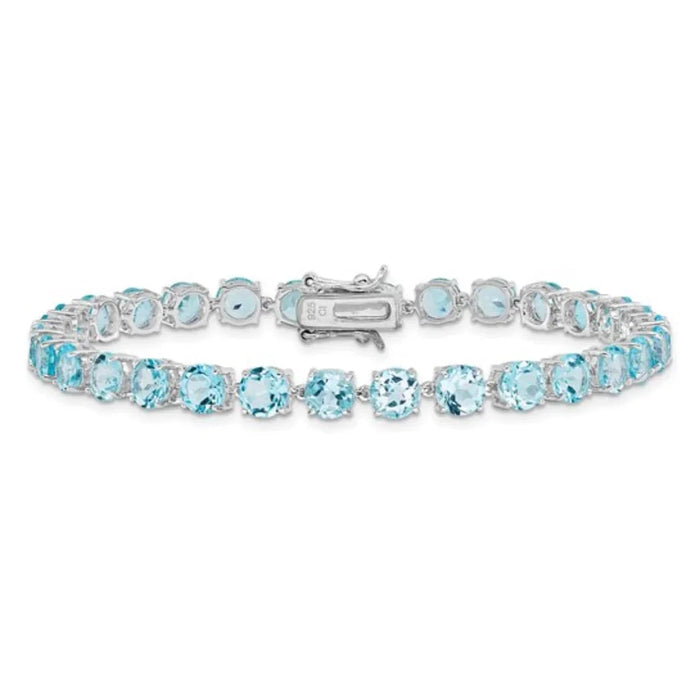Round Swiss Blue Topaz Prong Sterling Silver Tennis Bracelet by Fine Color Jewels